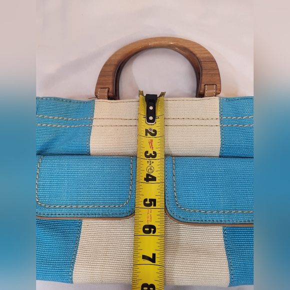 Relic Purse By Fossil Wood Handles Beach Nautical Classic Coastal Blue - Picture 15 of 15